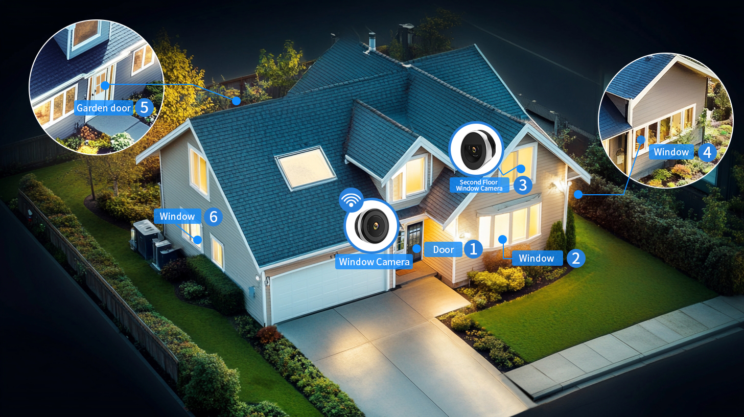 Glascam window camera system around a home
